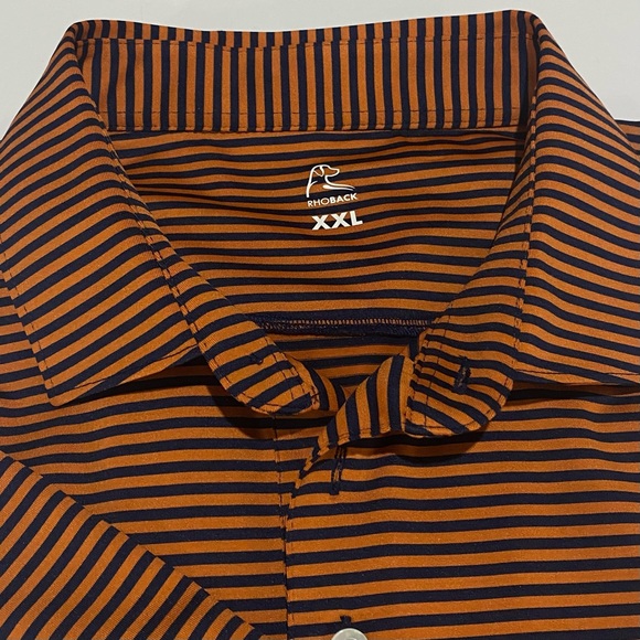 Rhoback Polo Shirt XXL Orange Navy Stripe Performance Golf Stretch Moisture Wick - Picture 4 of 7